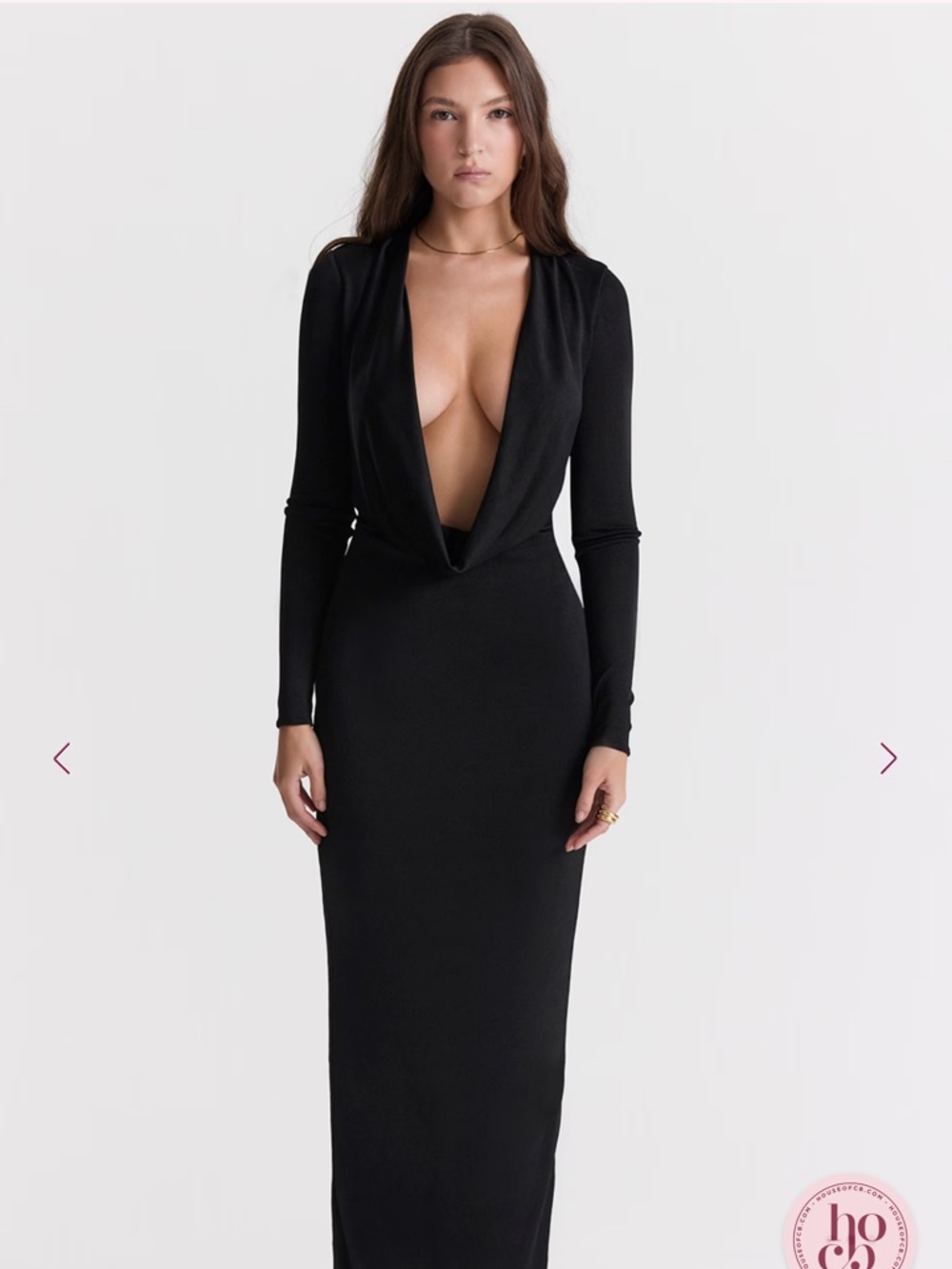 House of CB Black Plunge Long Sleeve Maxi Dress - Picture 2 of 3